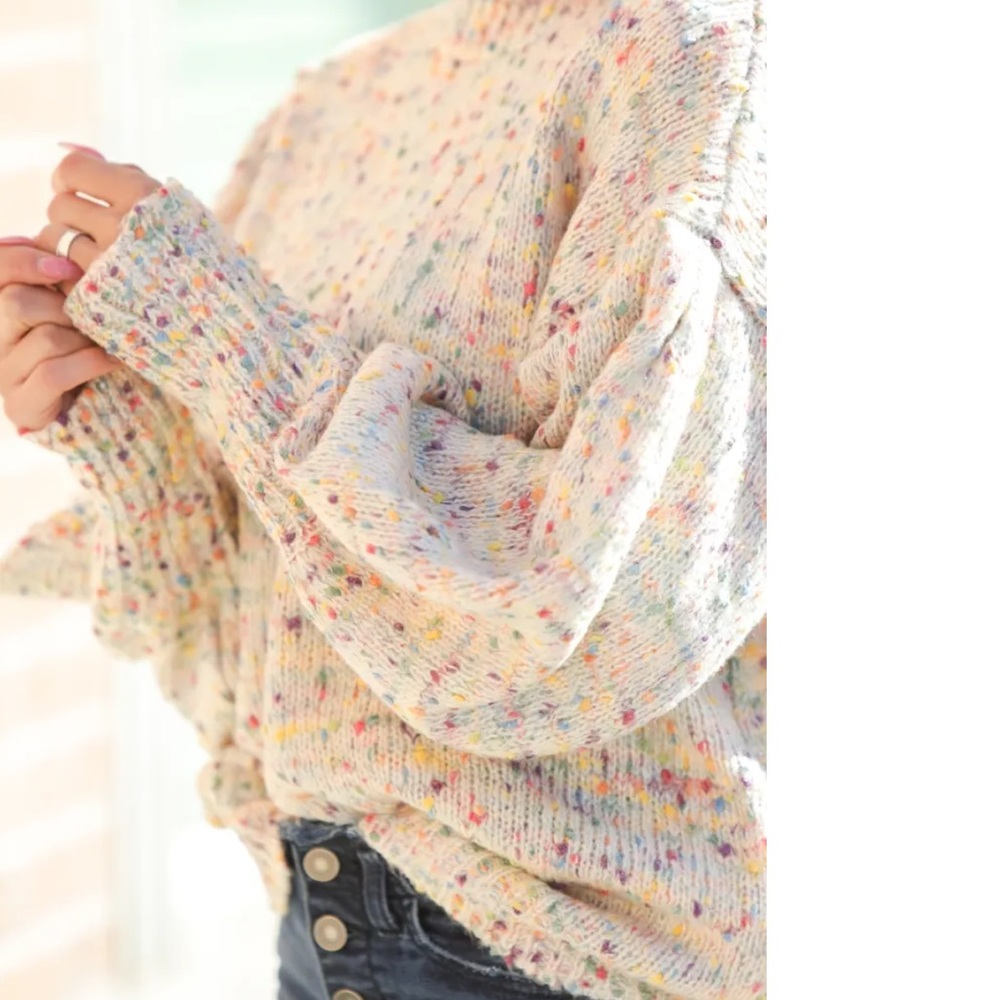HOT final🔥SALE ! 2 LEFT! 5⭐️⭐️⭐️⭐️⭐️ boho Ivory confetti  sweater - Picture 10 of 10